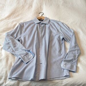 Tommy Hilfiger Men's White and Blue Checkered Dress Shirt